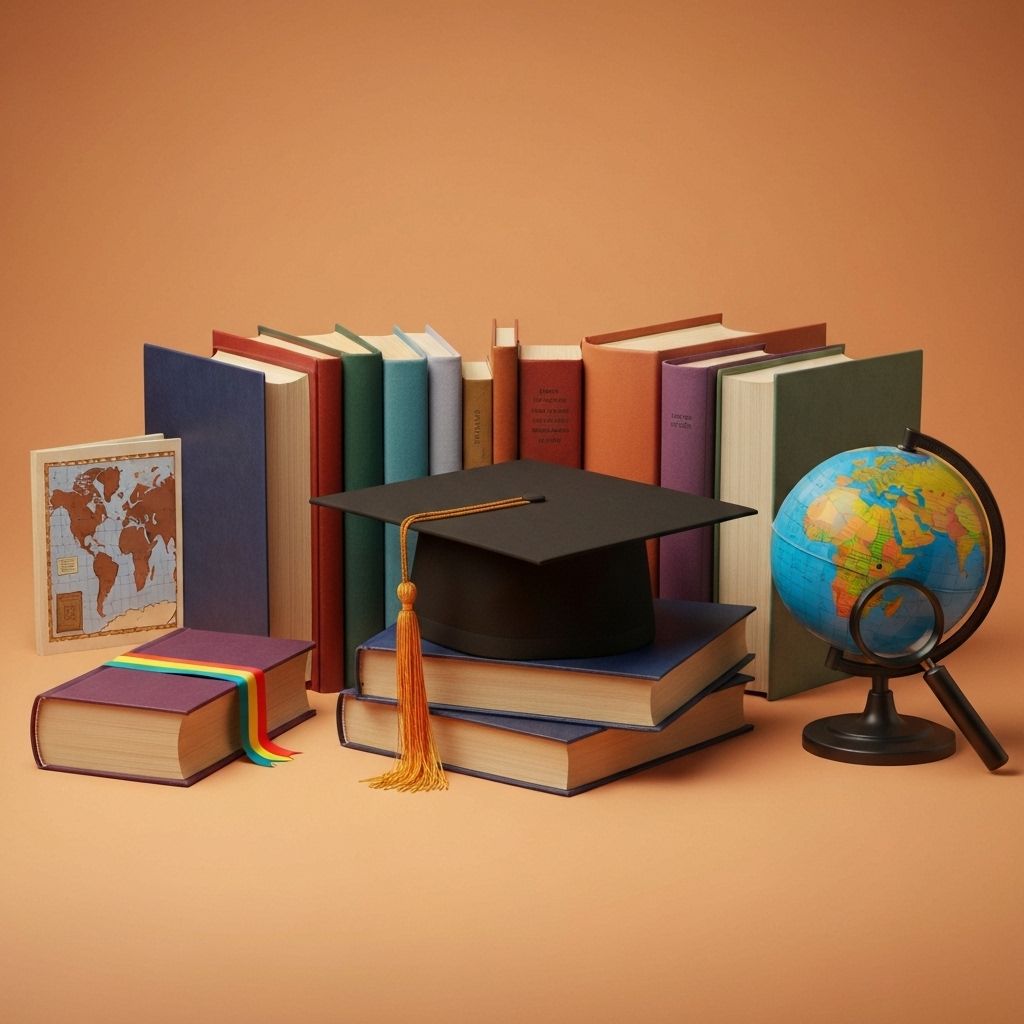 Education symbols with books and graduation cap
